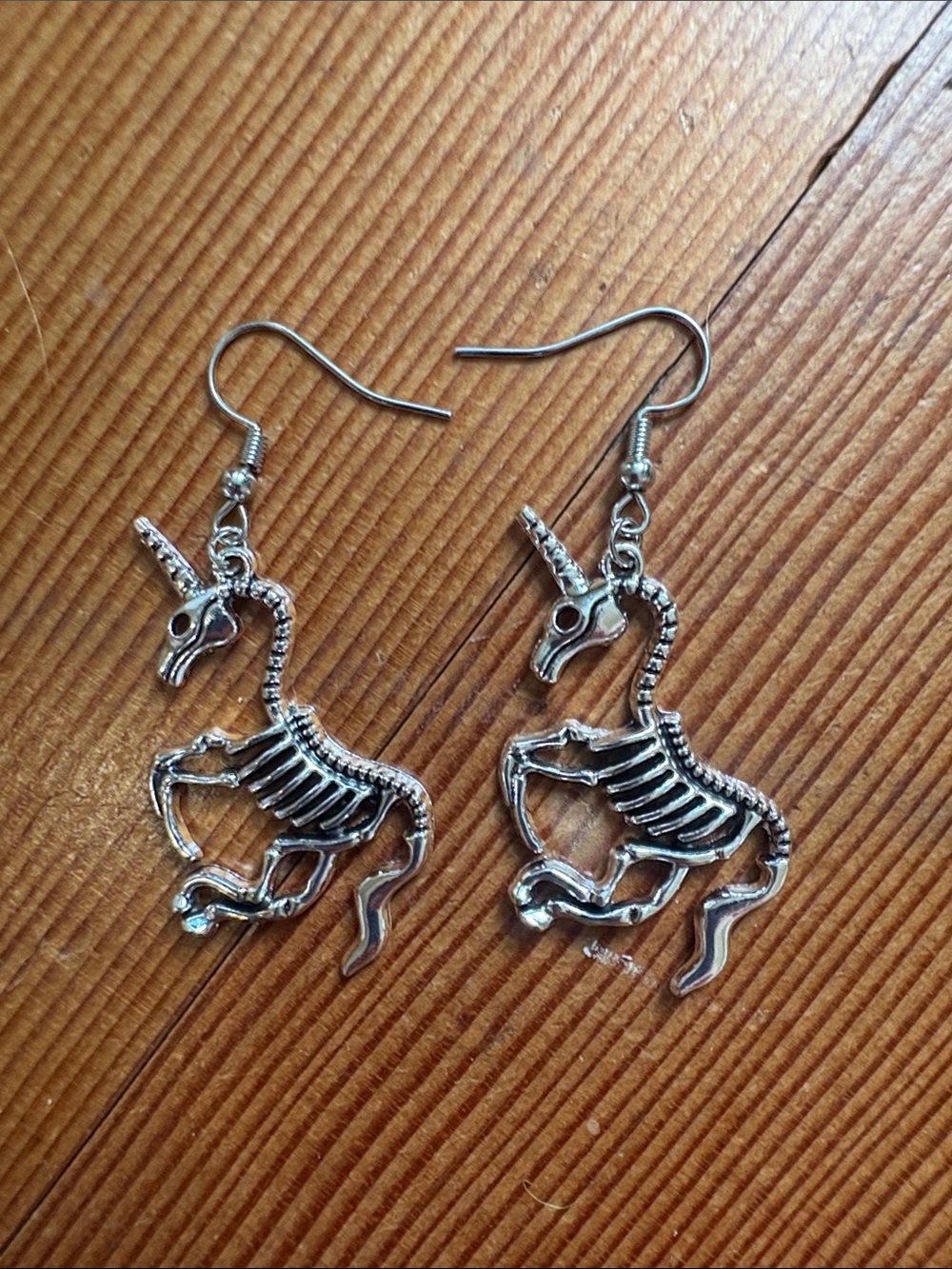Hand-Crafted Silver Unicorn Skeleton Earrings